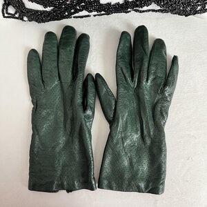 Leather Gloves Womens Size 6.5 Green Made In Italy Acrylic Lined Dress Winter